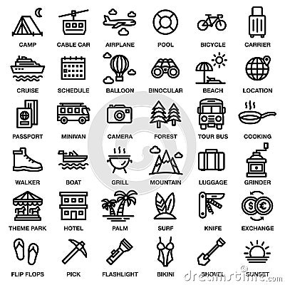 TRAVEL & CAMPING ICON SET [Editable stroke. 48Ã—48 Pixel Perfect.] Vector Illustration